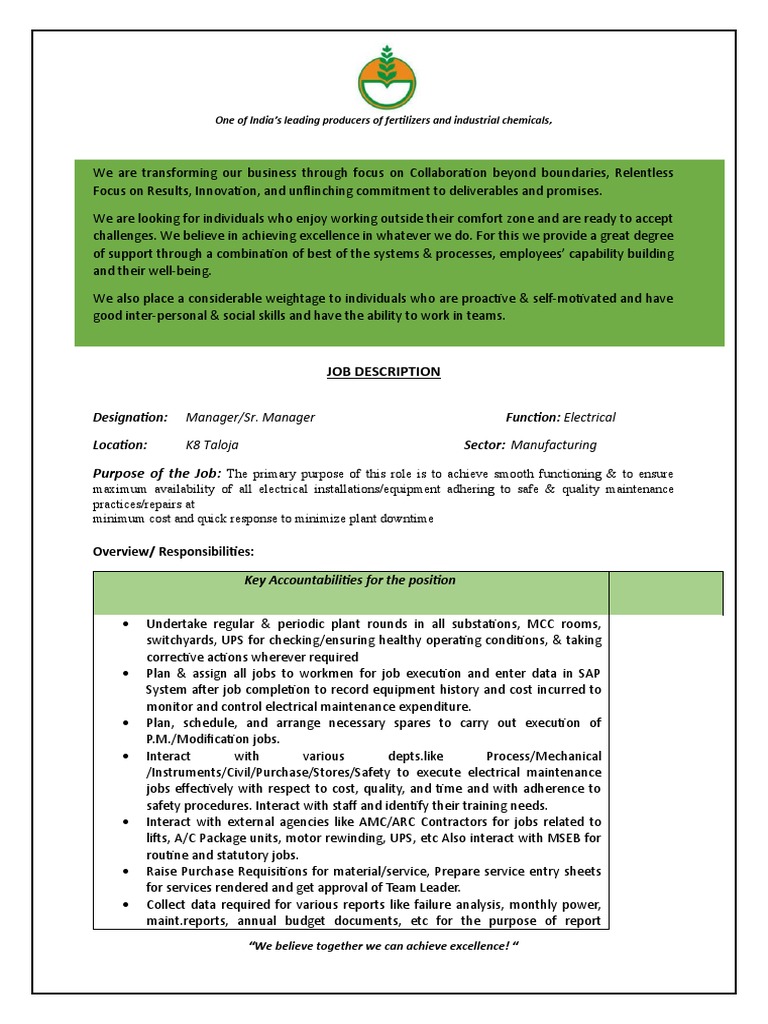 Electrical Shift Engineer Role at JNPT | PDF | Electrical Substation ...
