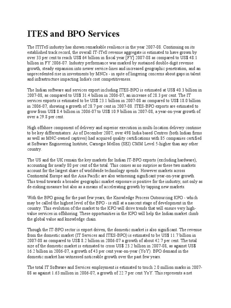 ITES and BPO Services | PDF | Microsoft | Outsourcing