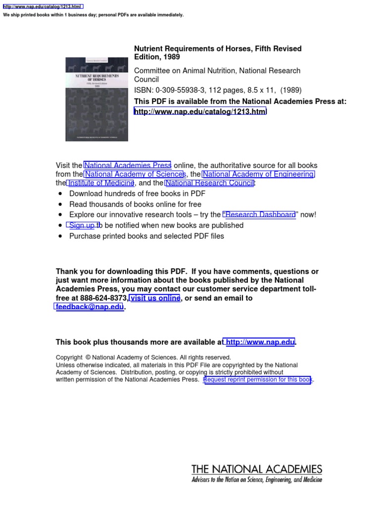 Nutrient Requirements Of Horses Pdf Books Science