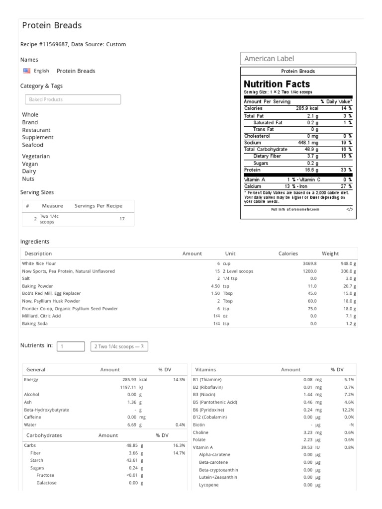 Protein Breads PDF Carbohydrates Breads
