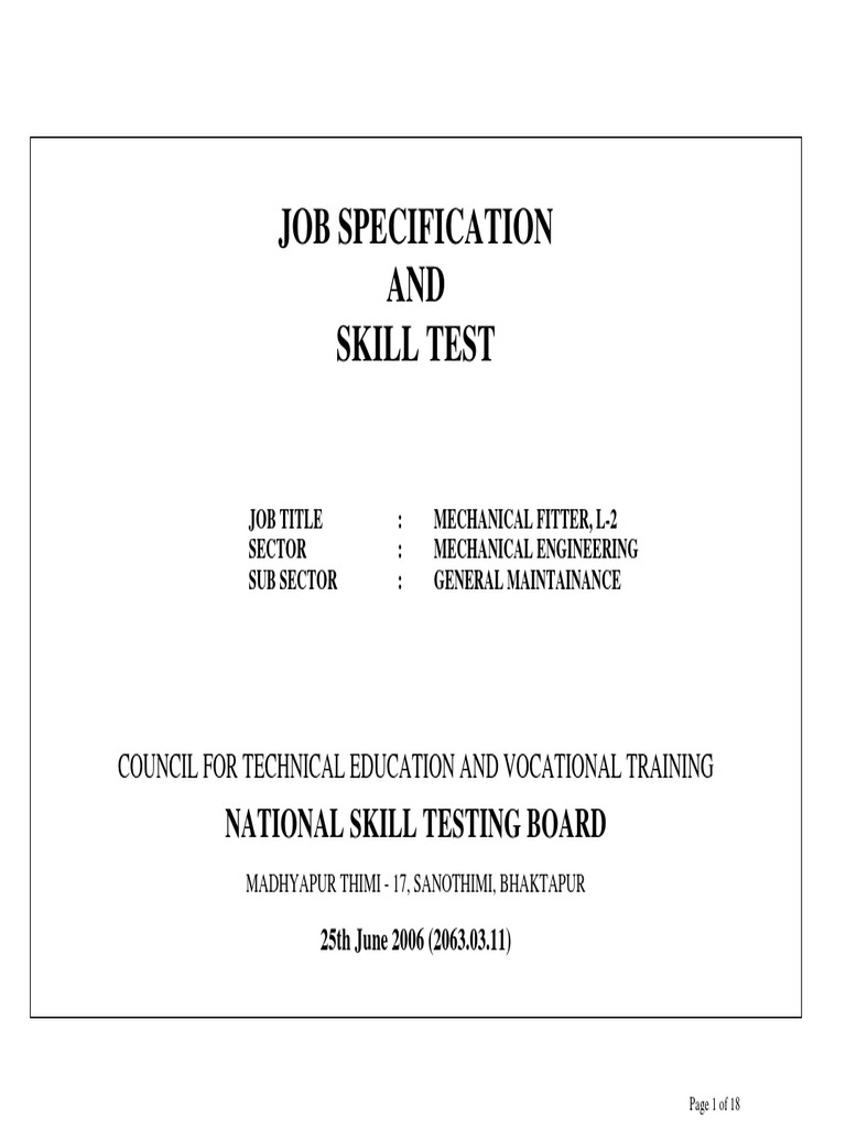 Mechanical Fitter Level 2 Job Specification | PDF | Business ...
