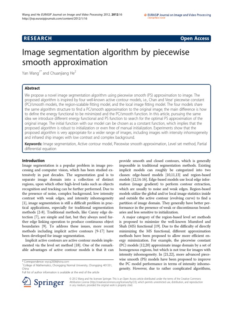 Image Segmentation Algorithm by Piecewise Smooth A | PDF | Image ...