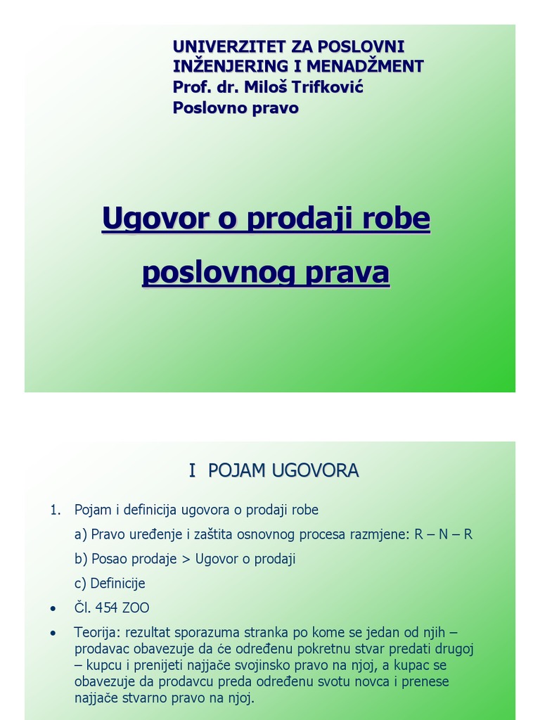 POSLOVNO PRAVO - Ugovor o Prodaji Robe | PDF