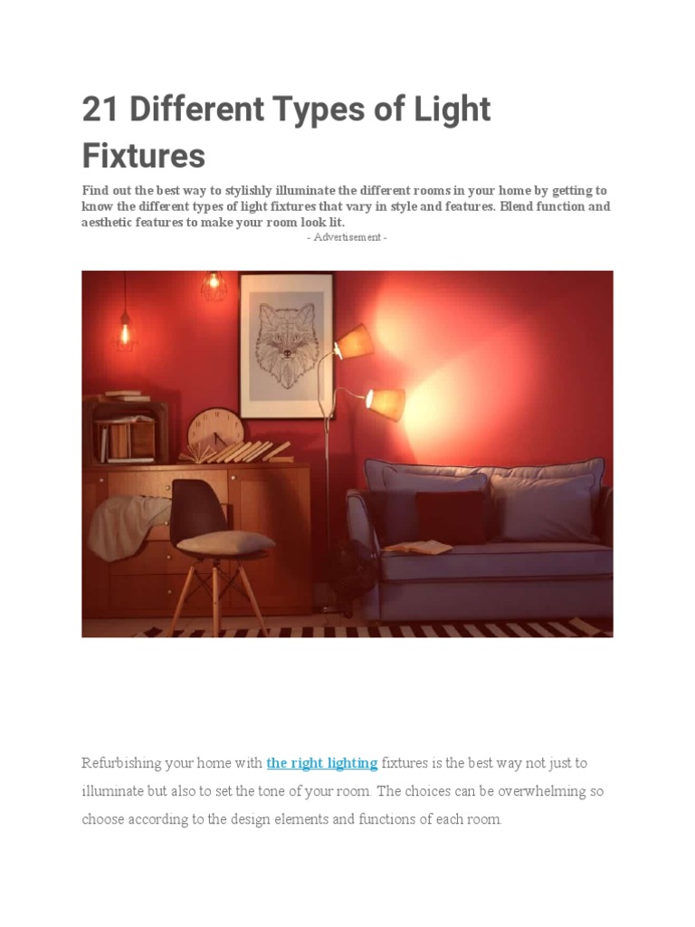 21 Different Types of Light Fixtures PDF Lighting Building Technology