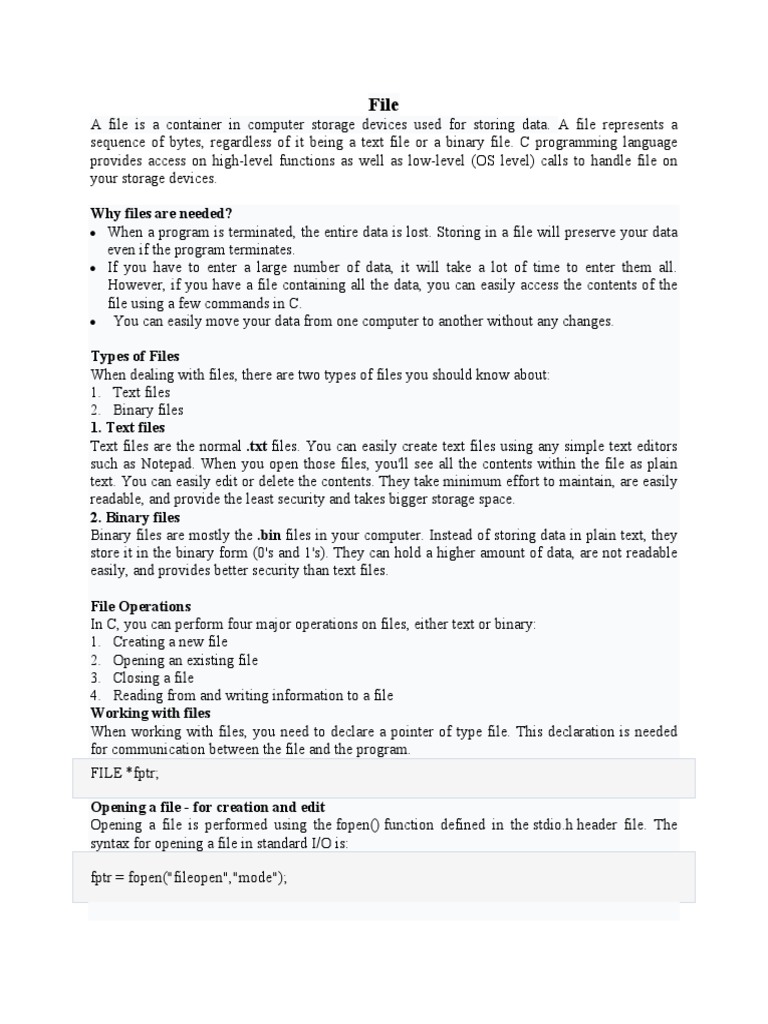 FILE System in C | PDF | Computer File | Data