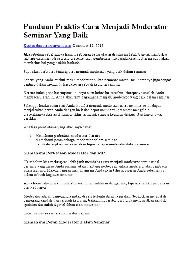 Panduan Praktis Cara Menjadi Moderator Seminar Yang Baik | PDF