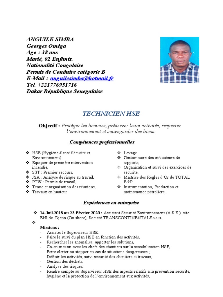 Cv Hse Asgo Pdf Securite Prophylaxie