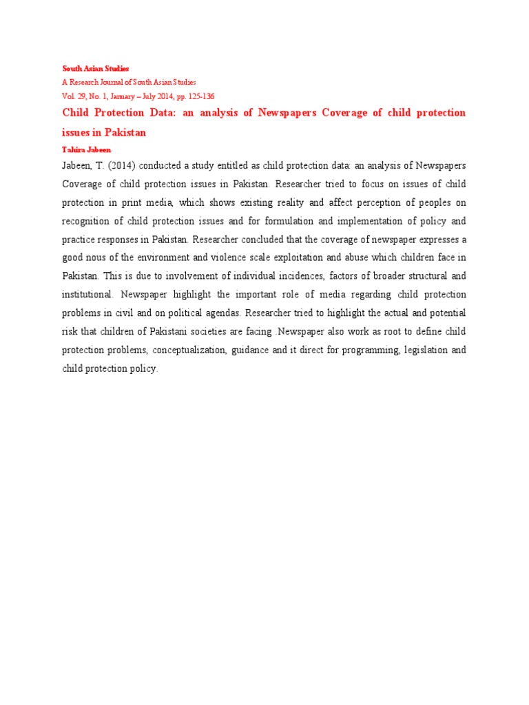 Child Protection Data An Analysis of Newspapers Coverage of Child