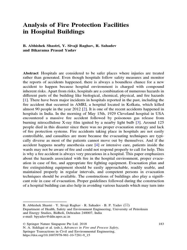 Analysis of Fire Protection Facilities in Hospital Buildings | PDF ...