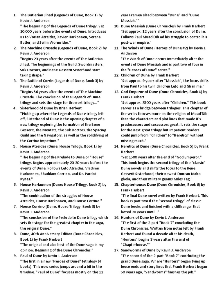 Dune Books Chronology Pdf Dune Franchise Series Of Books