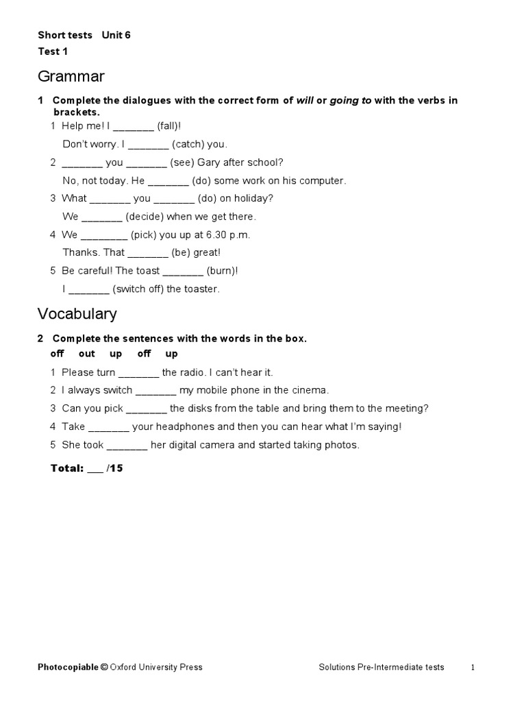 Grammar: Short Tests Unit 6 Test 1 | PDF | Language Arts & Discipline