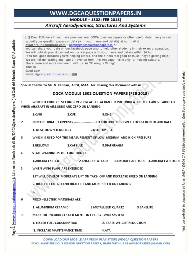 DGCA Module 1302 Question Paper | PDF | Flight Control Surfaces | Aileron