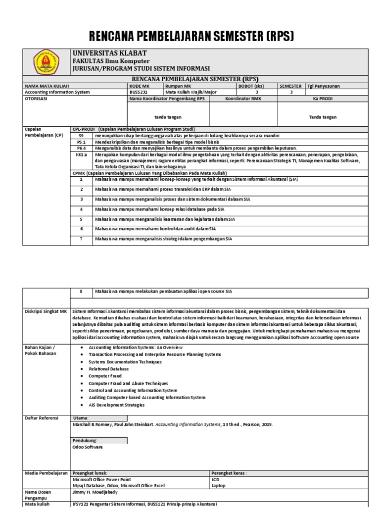RPS Sistem Informasi Akuntansi | PDF