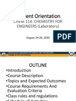 Student Orientation: Chem 114: Chemistry For ENGINEERS (Laboratory)