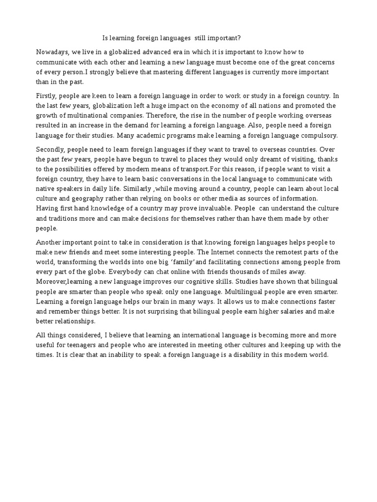 Importance of Learning Foreign Languages | PDF | Multilingualism ...