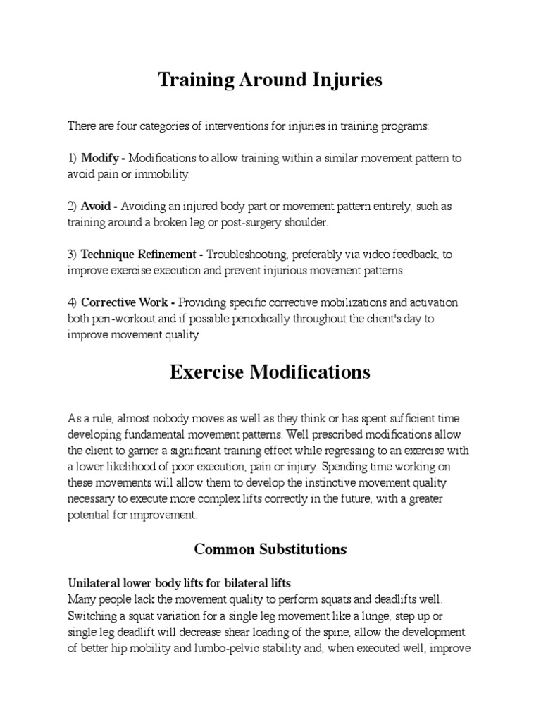 Training Modifications for Injuries | PDF | Anatomical Terms Of Motion ...