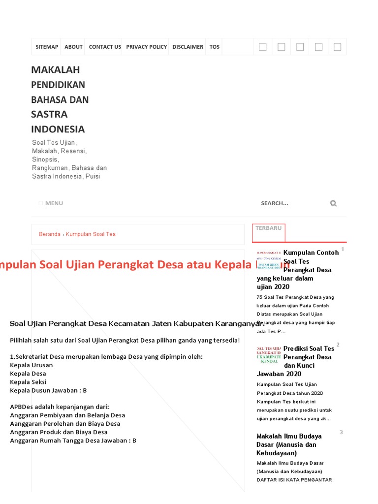Kumpulan Soal Ujian Perangkat Desa Atau Kepala Dusun - Makalah ...