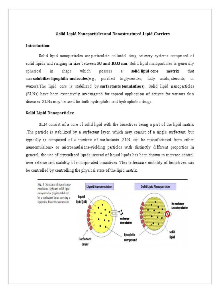 Solid Lipid Nanoparticles Overview | PDF | Soft Matter | Pharmaceutical ...