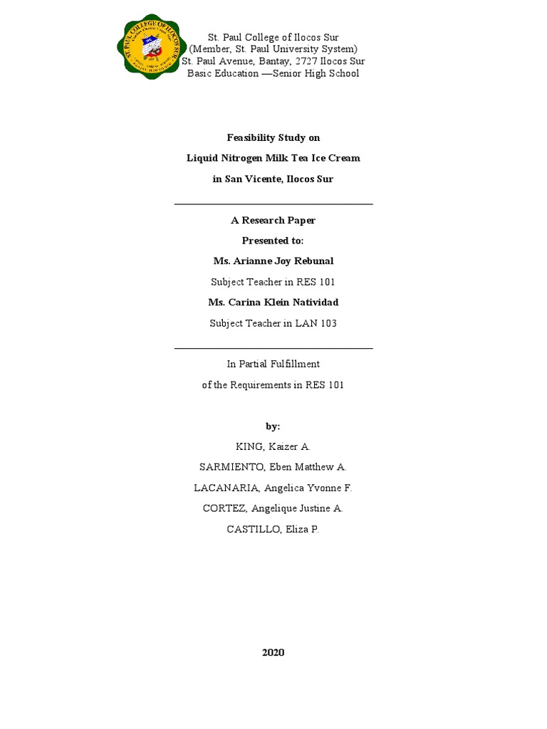 Feasibility Study: Liquid Nitrogen Milk Tea Ice Cream | PDF | Ice Cream ...