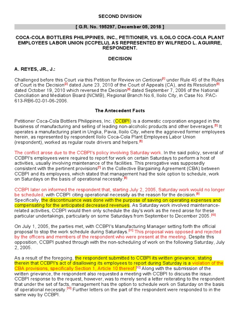 Coca-Cola Labor Dispute Decision Summary | PDF | Overtime | Working Time