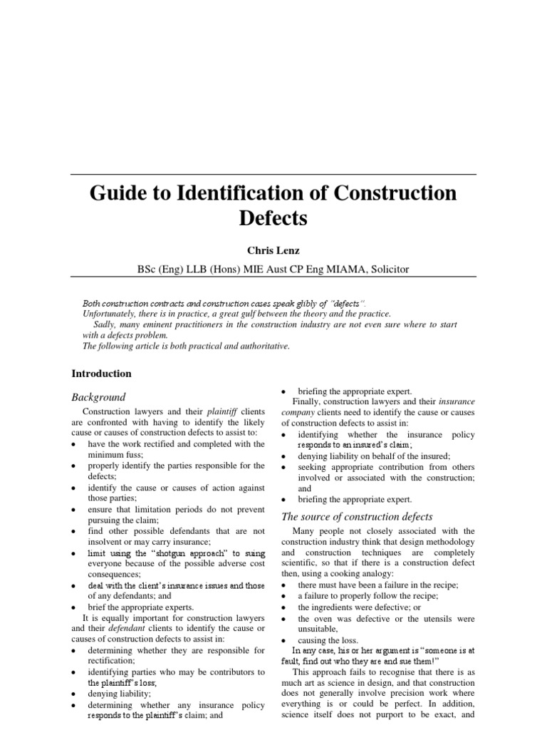 Guide To Identification of Construction Defects | PDF | Negligence ...