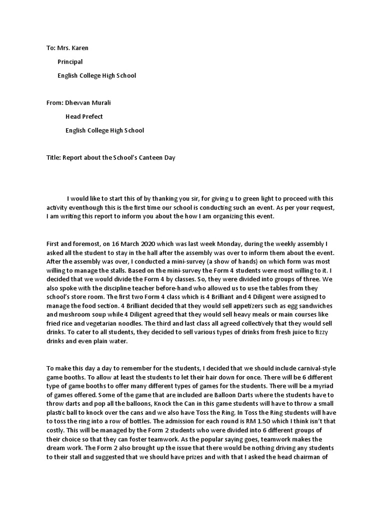 Report of School Canteen Day PDF Foods Beverages