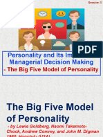 Session 3 Personality Its Impact On Managerial Decision - The Big Five Model of Personality