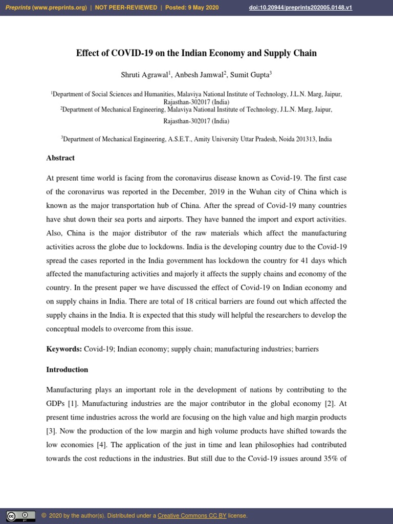 Effect of COVID-19 On The Indian Economy and Supply Chain | PDF ...