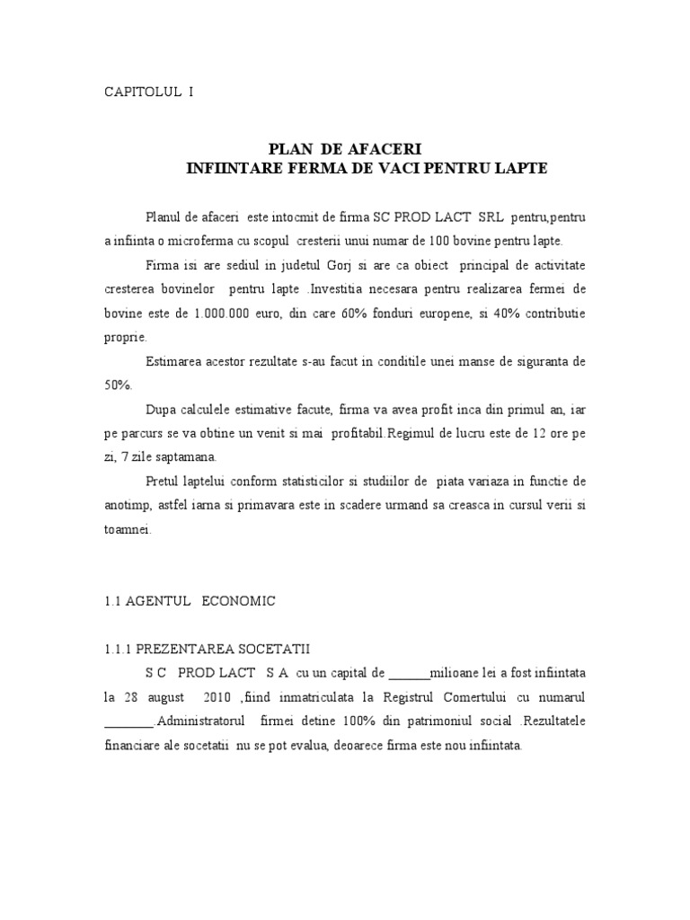 Plan Afaceri Ferma Zootehnica WWW - Referate10 | PDF
