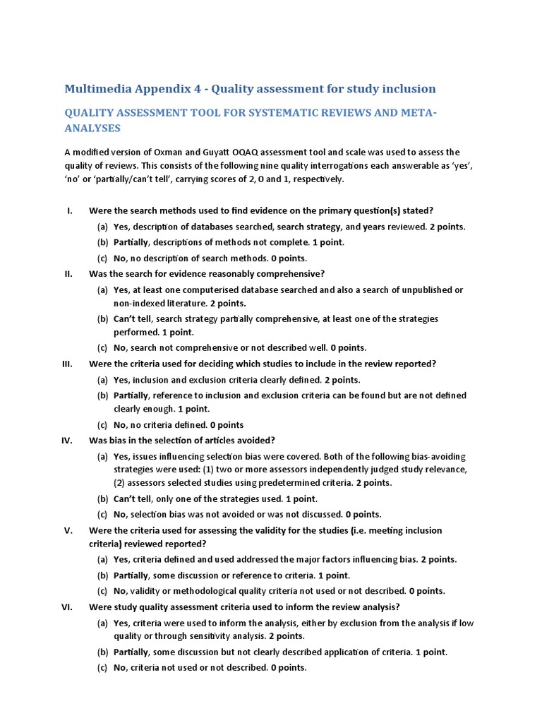 Quality Assessment Tool For Systematic Reviews and Meta-Analyses | PDF ...