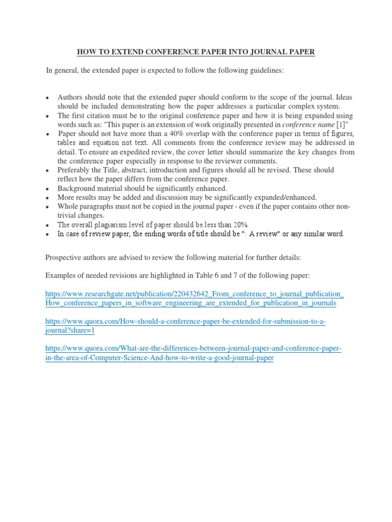 How To Extend Conference Paper Into Journal Paper PDF