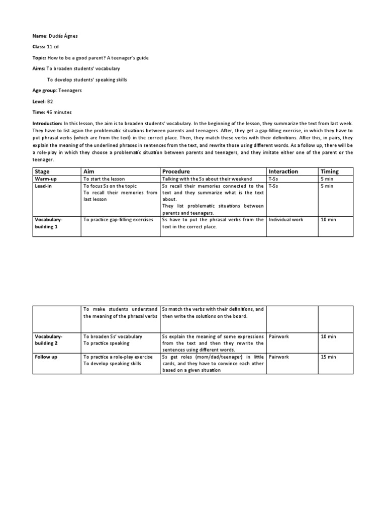 Stage Aim Procedure Interaction Timing | Download Free PDF | Phrase ...