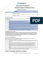 Assessment Templates: BSBFIM501 Manage Budgets and Financial Plans