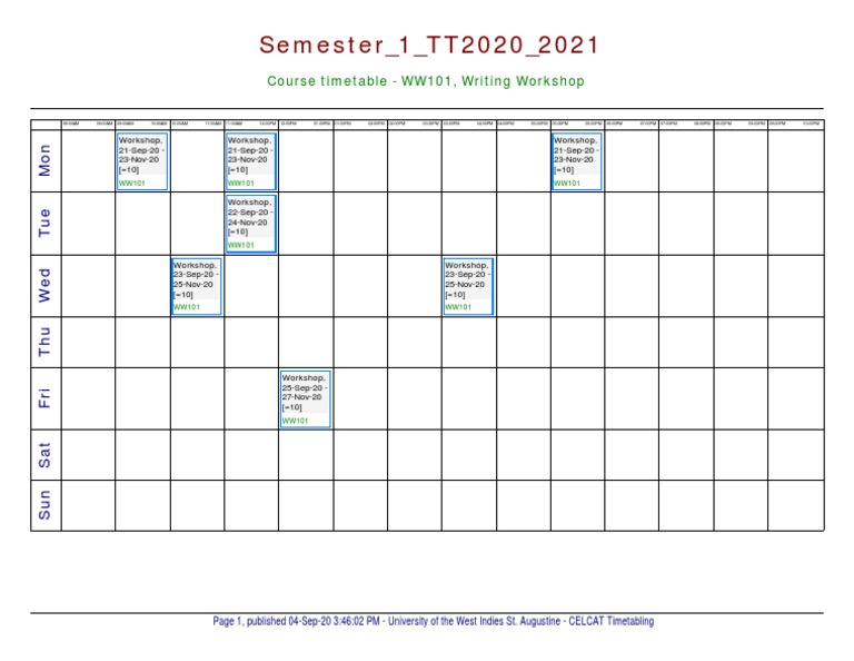 WW101 Writing Workshop Timetable 2020 | PDF