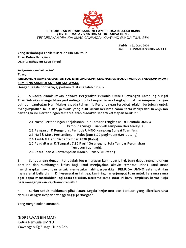 Surat Sumbangan Pemuda Umno Tuan Seh Vb Pdf