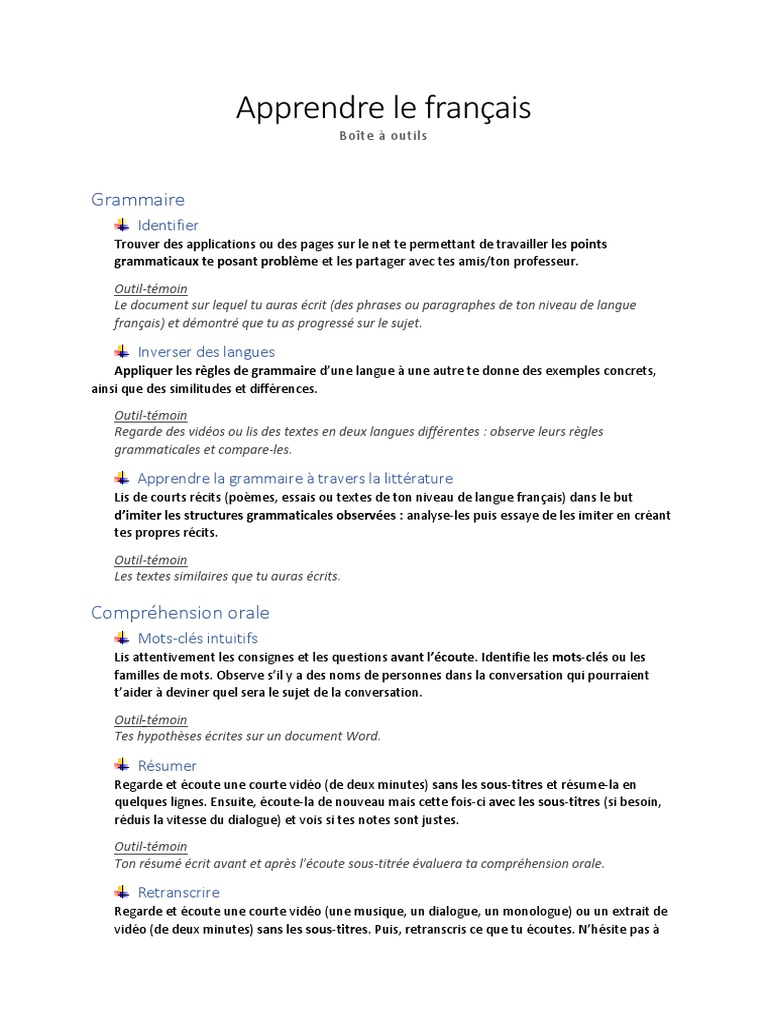 Outils pour apprendre le français | PDF | Microsoft Word | Langue française