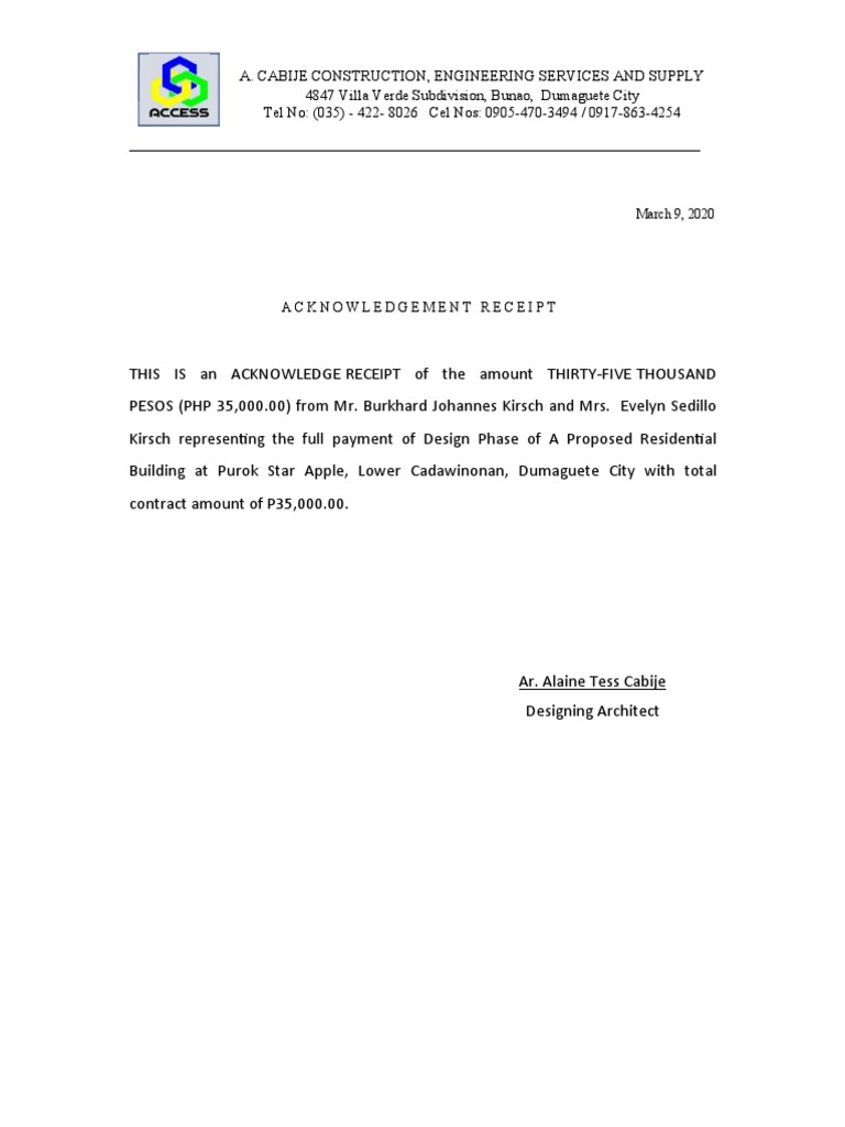 Acknowledgment Receipt for Design Payment | PDF