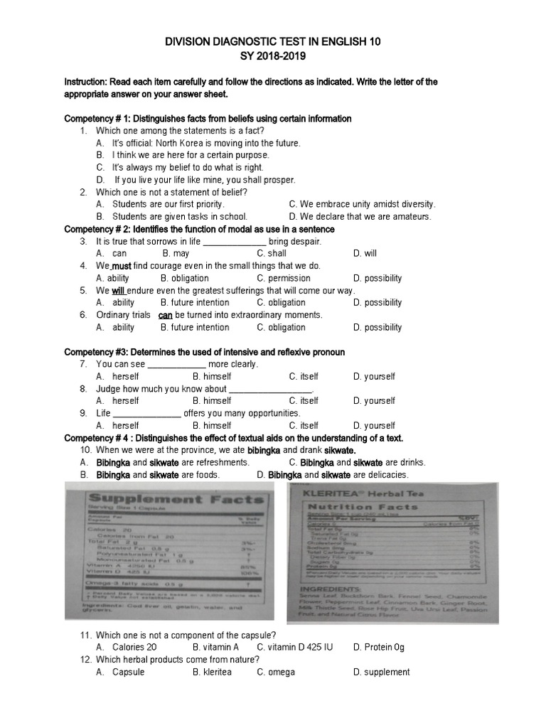 Division Diagnostic Test In English 10 Pdf Dna Replication Dna