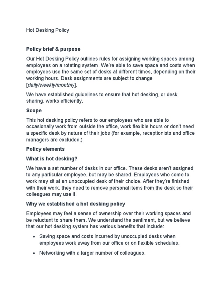Hot Desking Policy PDF Desk Laptop