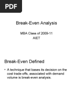 Break-Even Analysis: MBA Class of 2009-11 Aiet