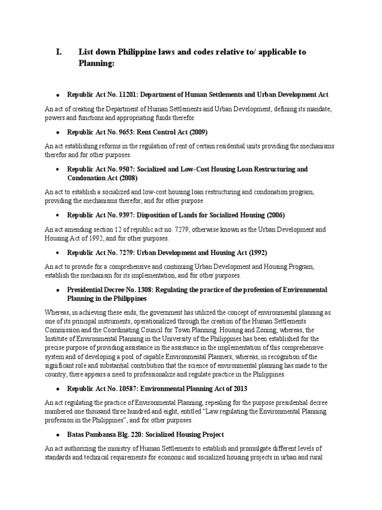 Philippine Urban Planning Laws Overview | PDF | Local Government ...