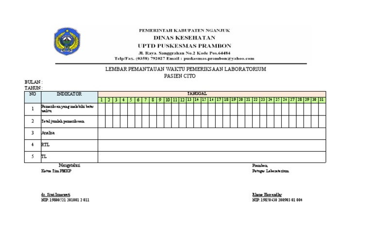 Lembar Pemantauan Waktu Pemeriksaan Laboratorium Cito | PDF