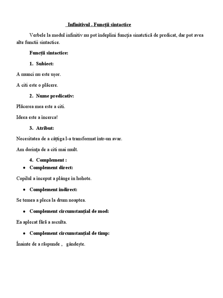 Infinitivul. Functii Sintactice | PDF