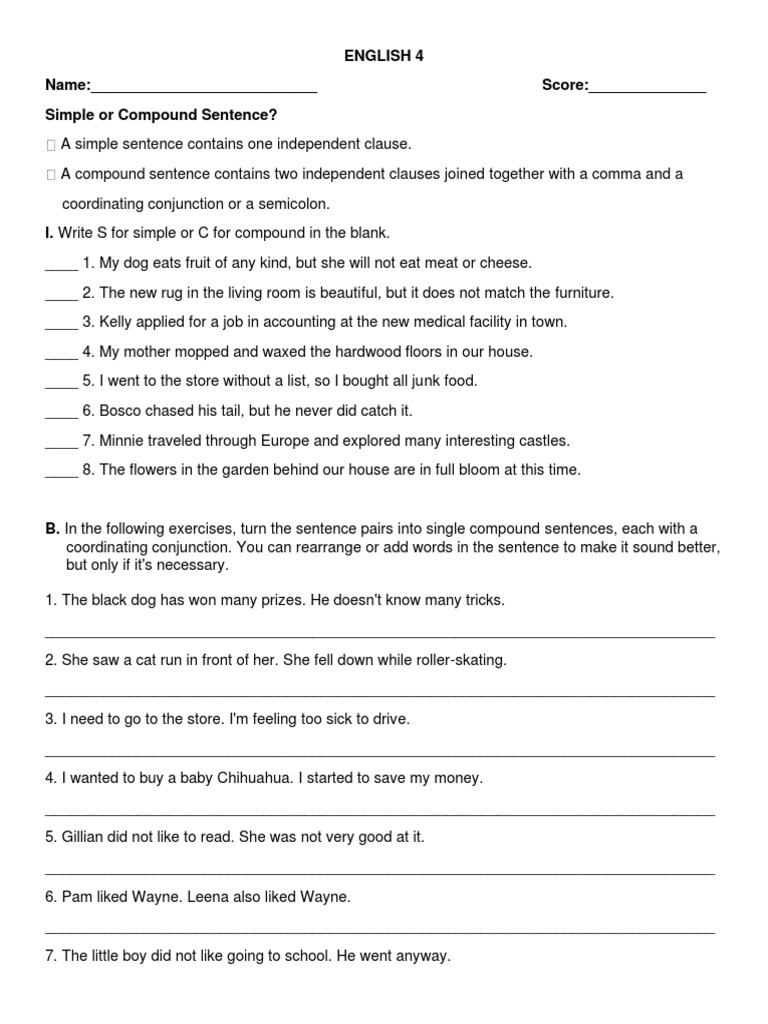 Sentence Structure Worksheet | PDF | Linguistic Typology | Semantic Units