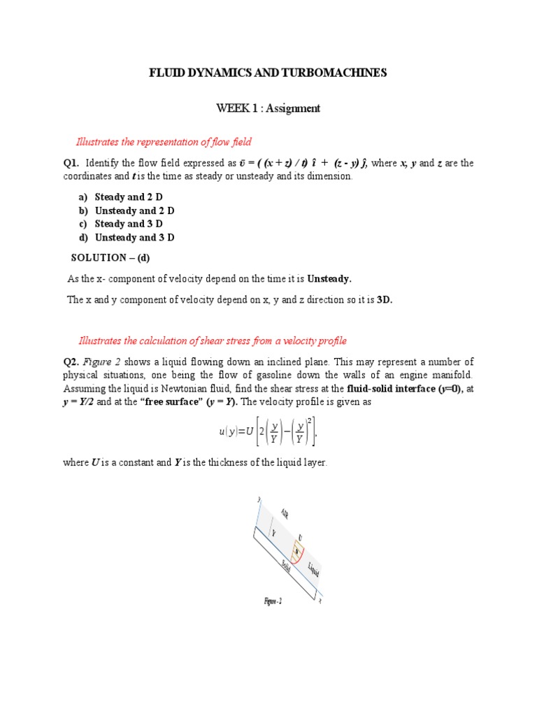 Fluid Dynamics Assignment Solutions | PDF | Shear Stress | Fluid Dynamics