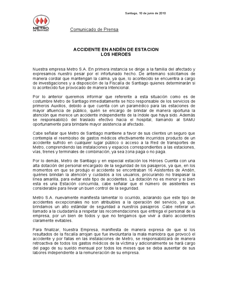 Comunicado De Prensa Transito Rapido Santiago