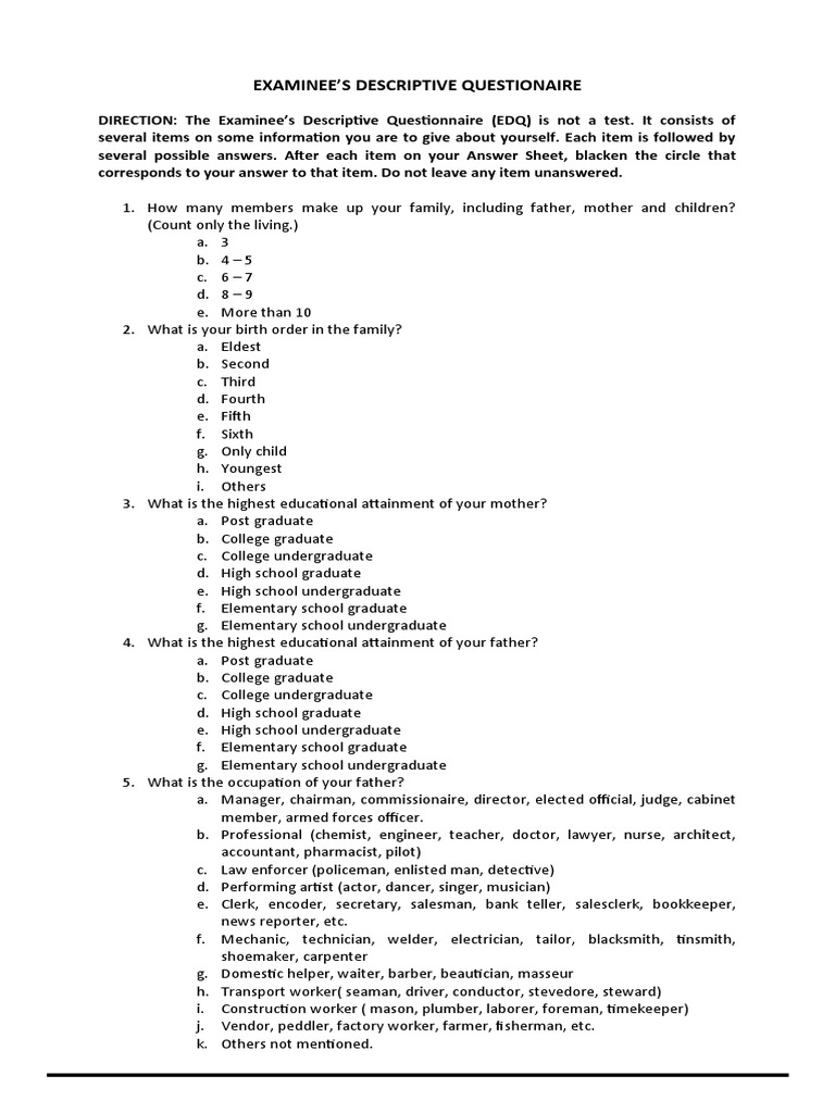 EDQ for Grade 6 Examinees | PDF | Janitorial Service | Employee