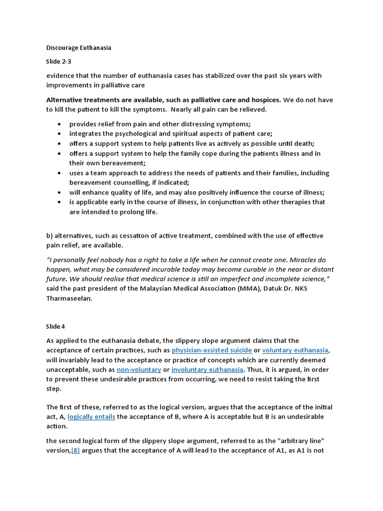 Euthanasia Slide Notes | PDF | Homicide | Applied Ethics