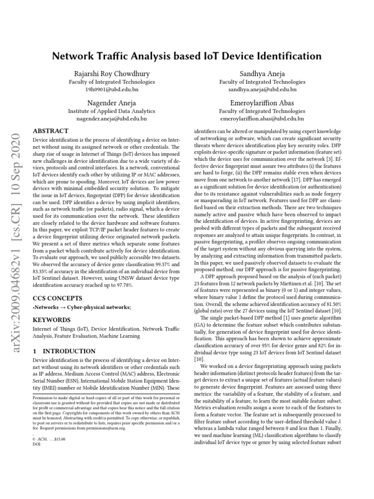 Network Traffic Analysis IoT Device Identification | PDF | Internet Of ...