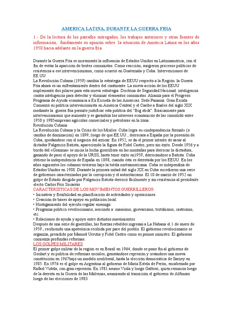 América Latina en la Guerra Fría: Influencias y Revoluciones | PDF ...